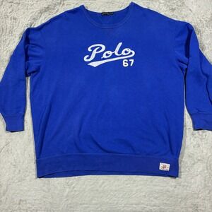 Polo Ralph Lauren Sweatshirt Mens Big 3X Blue Fleece Crewneck Polo 67 Logo